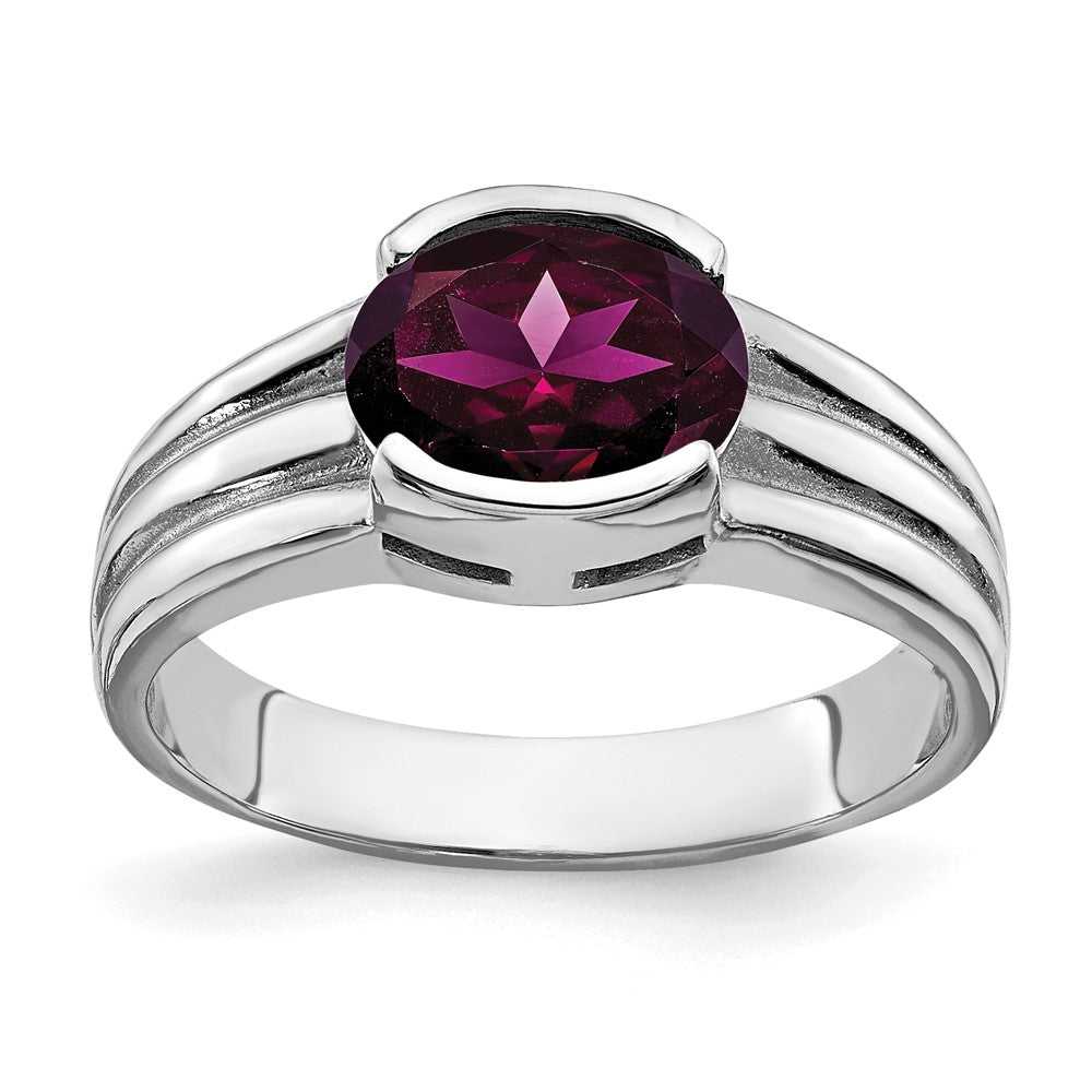 14k White Gold 8x6mm Oval Rhodolite Garnet ring