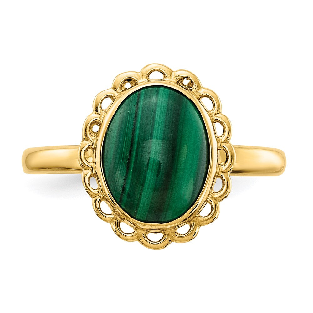 14K Yellow Gold Malachite Cabochon Ring