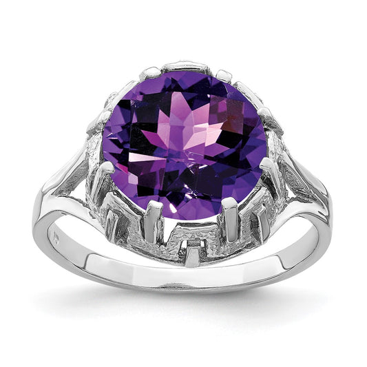 14k White Gold 10mm Amethyst Checker ring