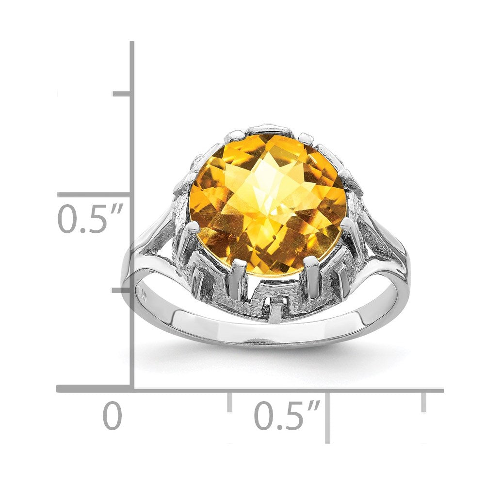 14k White Gold 10mm Citrine Checker ring