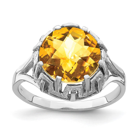 14k White Gold 10mm Citrine Checker ring