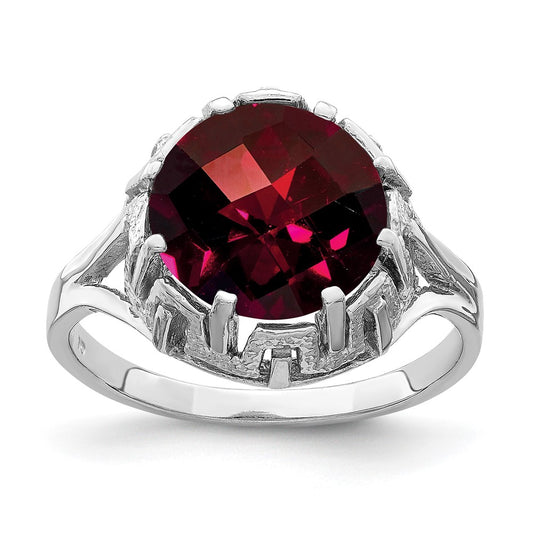 14k White Gold 10mm Garnet Checker ring