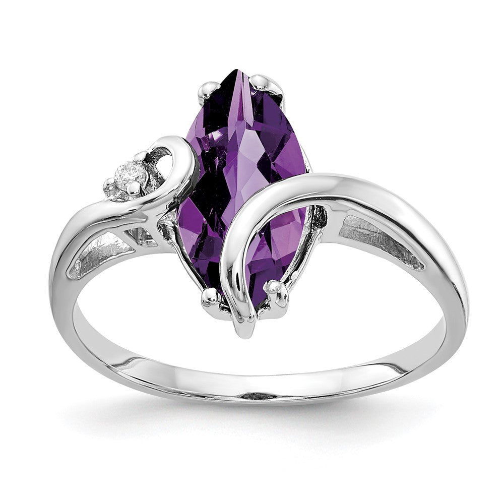 14k White Gold 12x6mm Marquise Amethyst AAA Diamond ring