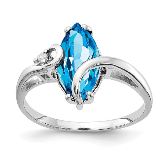 14k White Gold 12x6mm Marquise Blue Topaz A Real Diamond ring