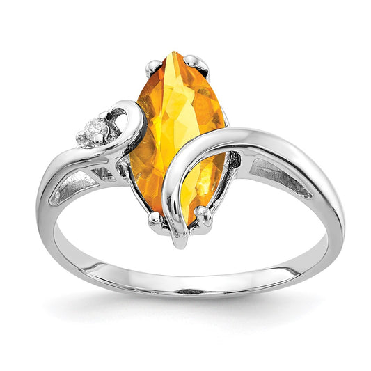 14k White Gold 12x6mm Marquise Citrine AA Diamond ring