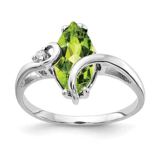 14k White Gold 12x6mm Marquise Peridot VS Diamond ring