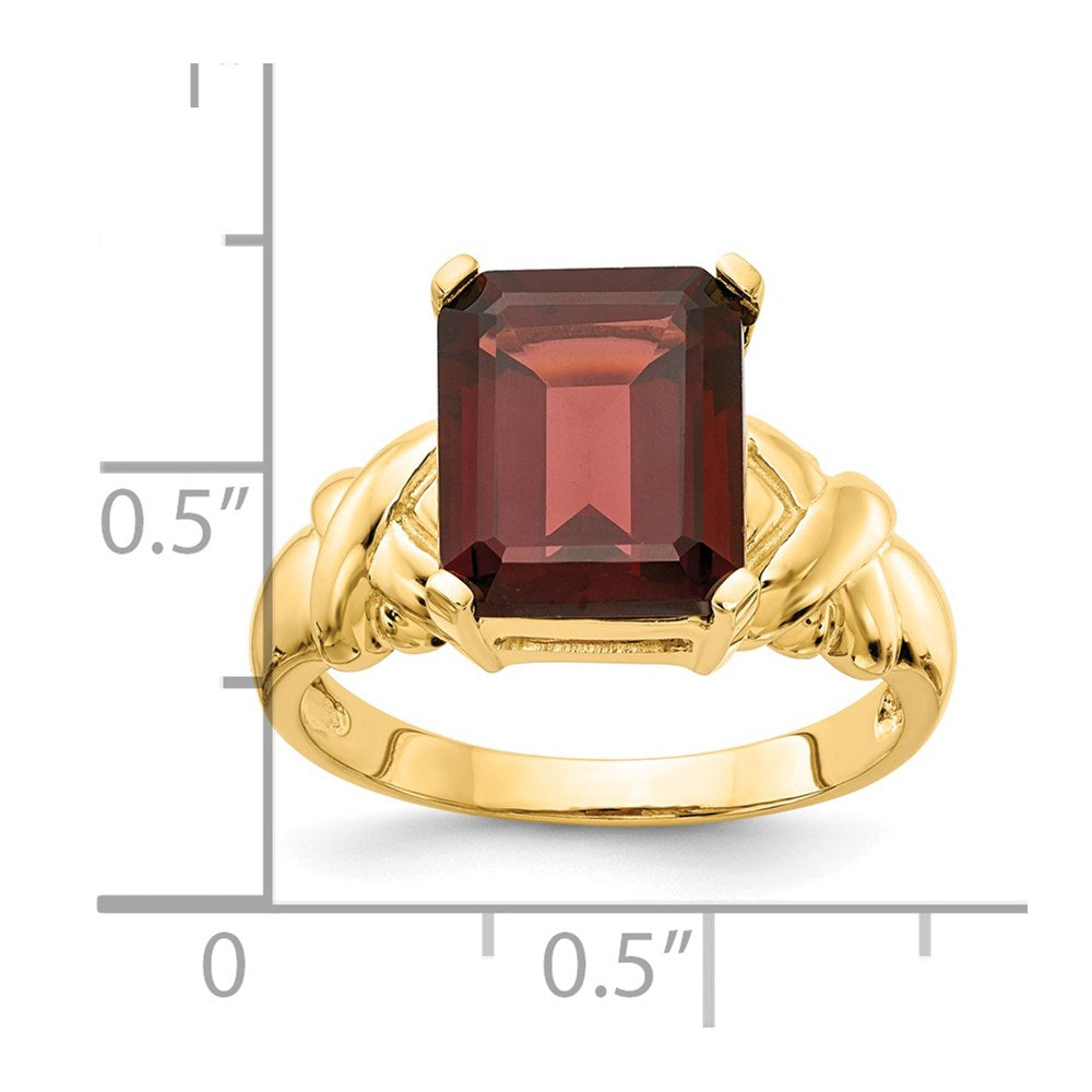 14K Yellow Gold 11x9mm Emerald Cut Garnet ring