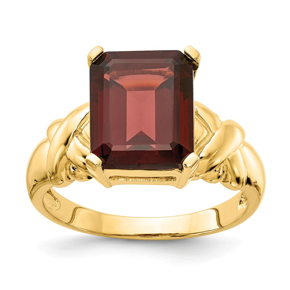 14K Yellow Gold 11x9mm Emerald Cut Garnet ring