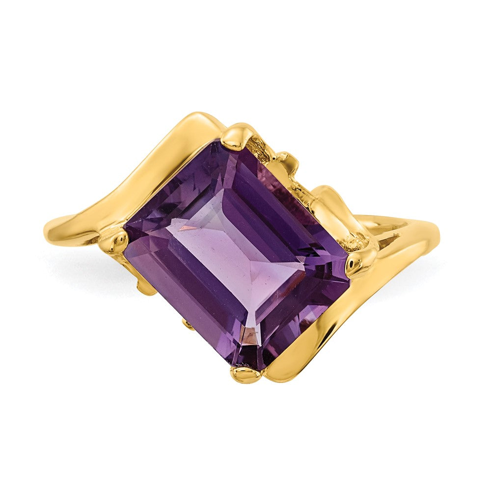 14K Yellow Gold 10x8mm Emerald Cut Amethyst ring