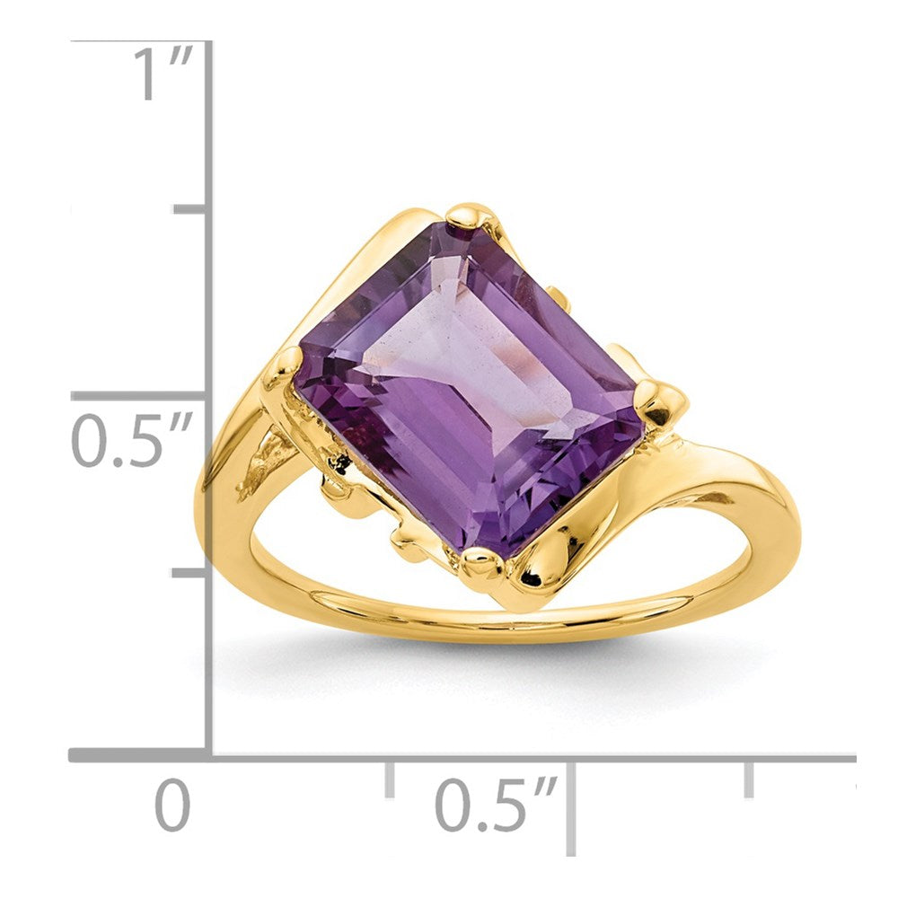 14K Yellow Gold 10x8mm Emerald Cut Amethyst ring