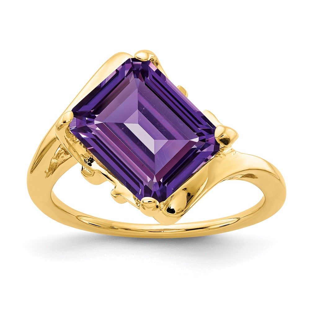 14K Yellow Gold 10x8mm Emerald Cut Amethyst ring