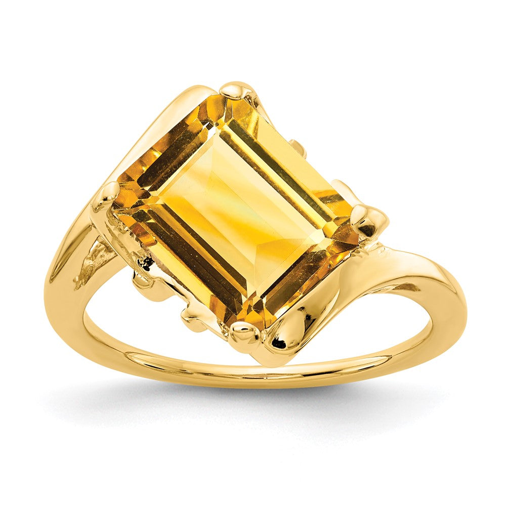 14K Yellow Gold 10x8mm Emerald Cut Citrine ring