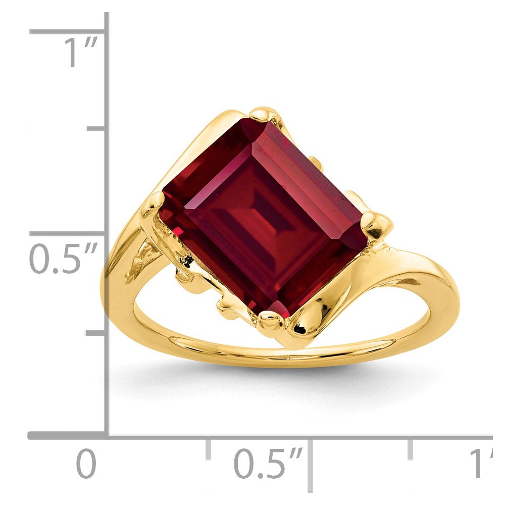 14K Yellow Gold 10x8mm Emerald Cut Created Ruby ring