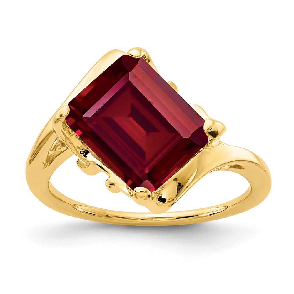 14K Yellow Gold 10x8mm Emerald Cut Created Ruby ring