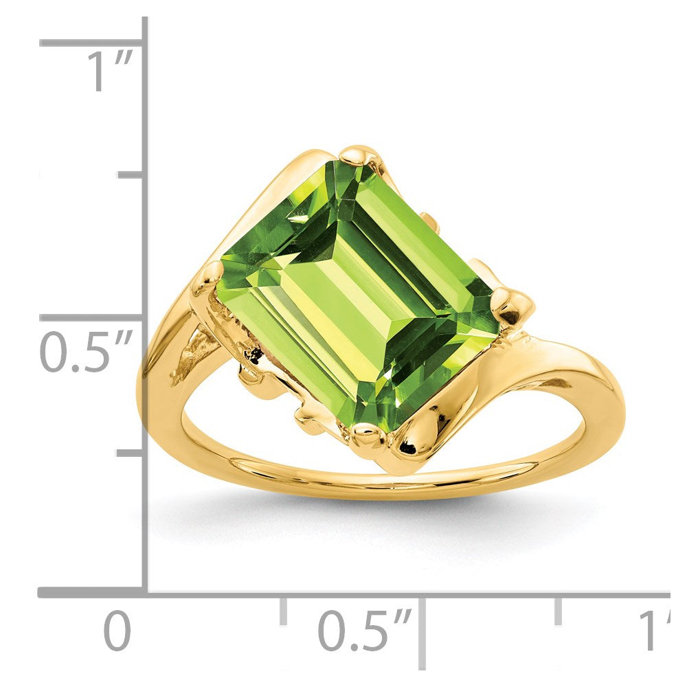 14K Yellow Gold 10x8mm Emerald Cut Peridot ring