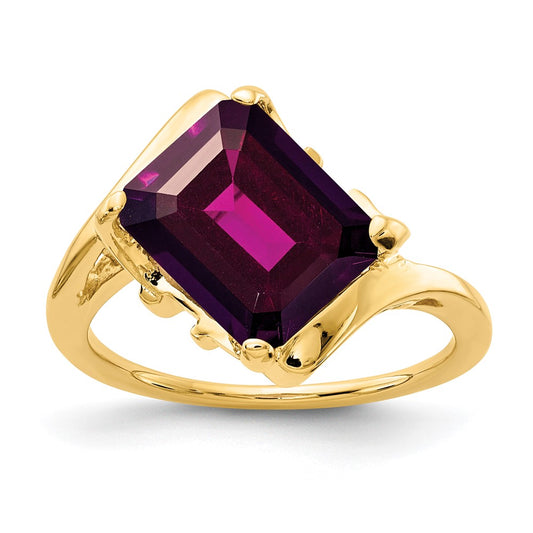 14k Yellow Gold 10x8mm Emerald Cut Rhodolite Garnet ring