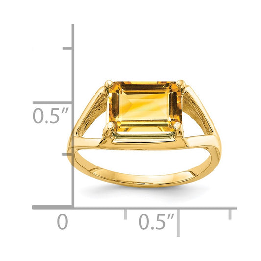 14K Yellow Gold 9x7mm Emerald Cut Citrine ring