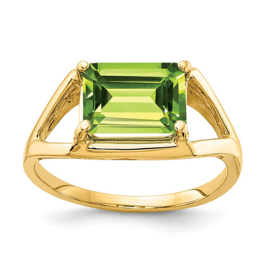 14K Yellow Gold 9x7mm Emerald Cut Peridot ring