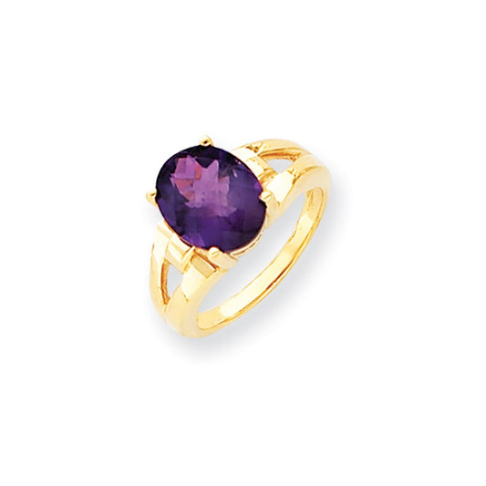 14k Yellow Gold 11x9mm Oval Amethyst Checker ring