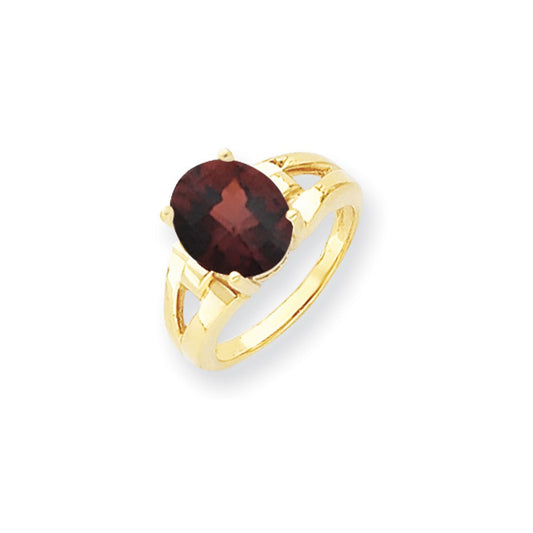 14k Yellow Gold 11x9mm Oval Garnet Checker ring