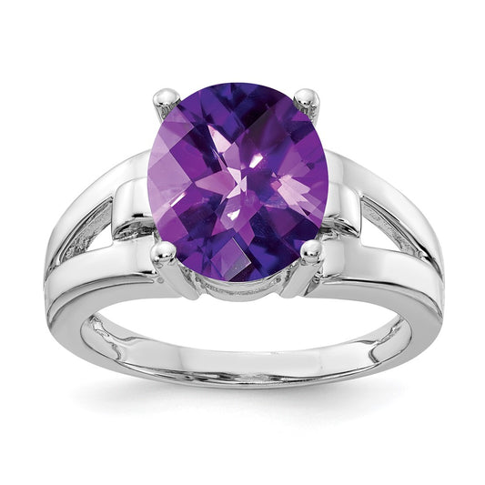 14k White Gold 11x9mm Oval Amethyst Checker ring