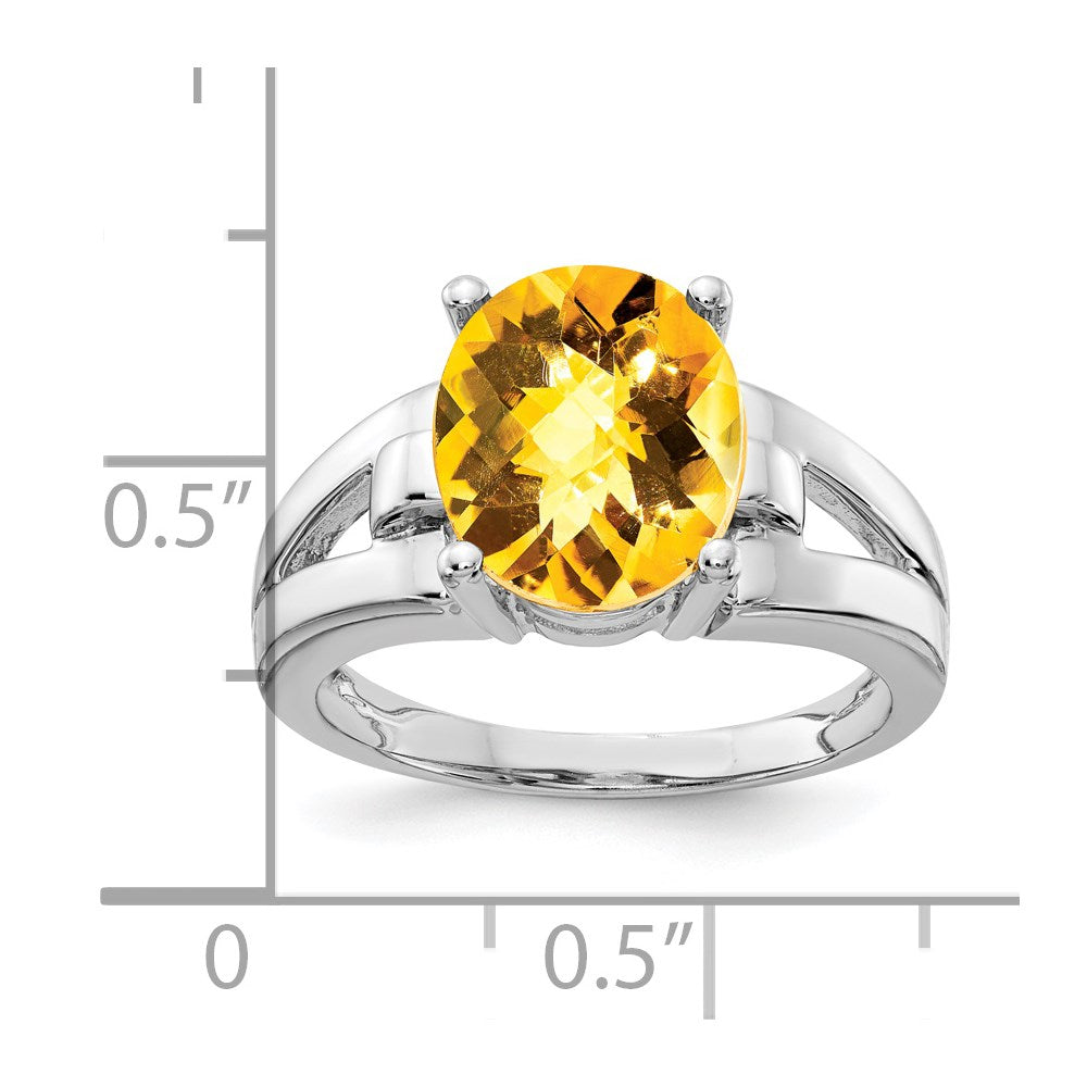 14k White Gold 11x9mm Oval Citrine Checker ring