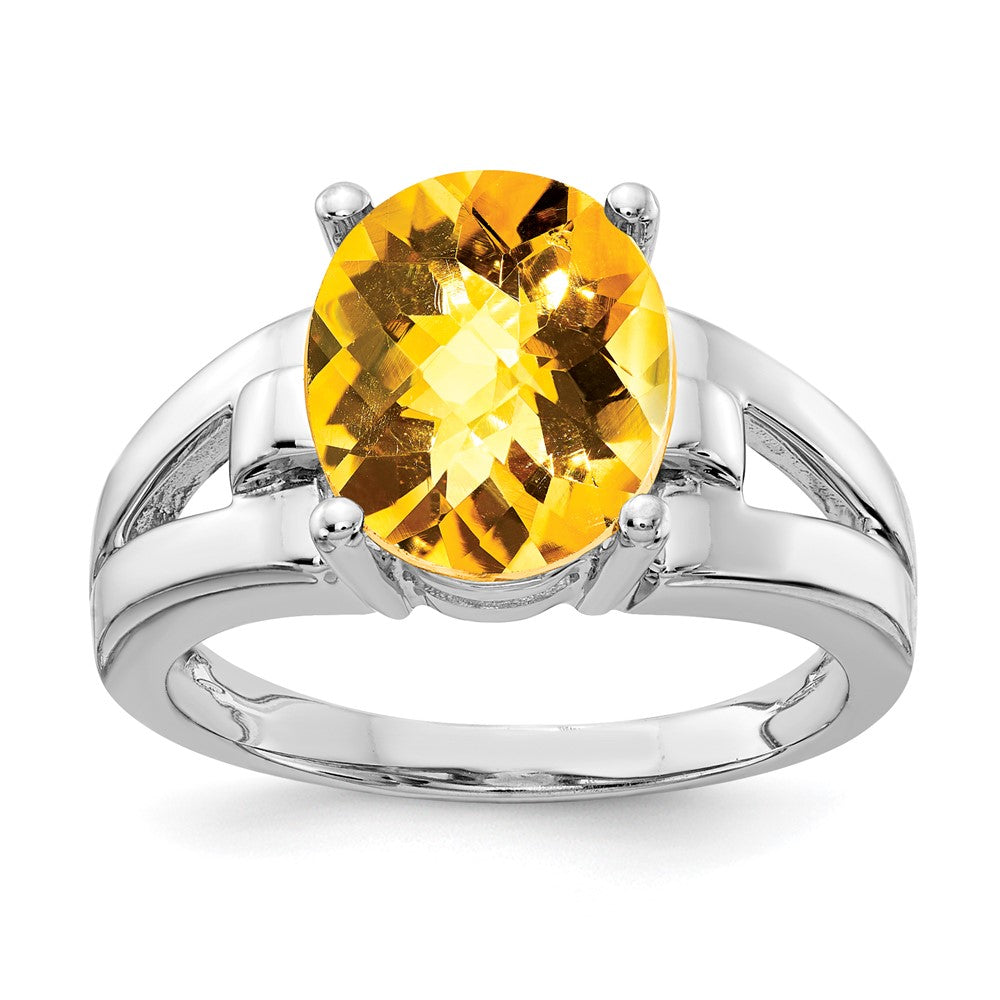 14k White Gold 11x9mm Oval Citrine Checker ring