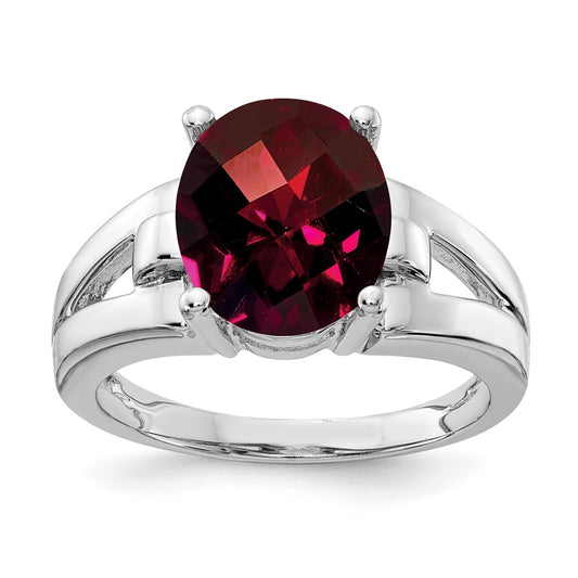 14k White Gold 11x9mm Oval Garnet Checker ring