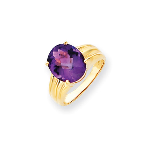 14k Yellow Gold 12x10mm Oval Amethyst Checker ring