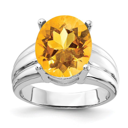 14k White Gold 12x10mm Oval Citrine ring