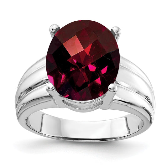 14k White Gold 12x10mm Oval Garnet Checker ring