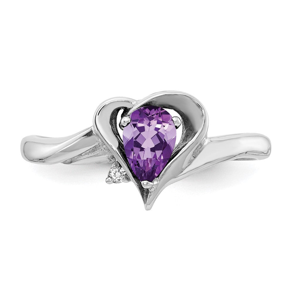 14k White Gold 6x4mm Pear Amethyst Checker A Real Diamond ring