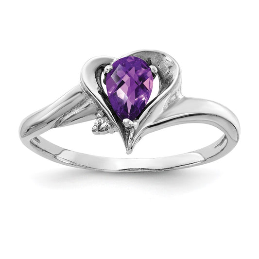 14k White Gold 6x4mm Pear Amethyst Checker A Real Diamond ring