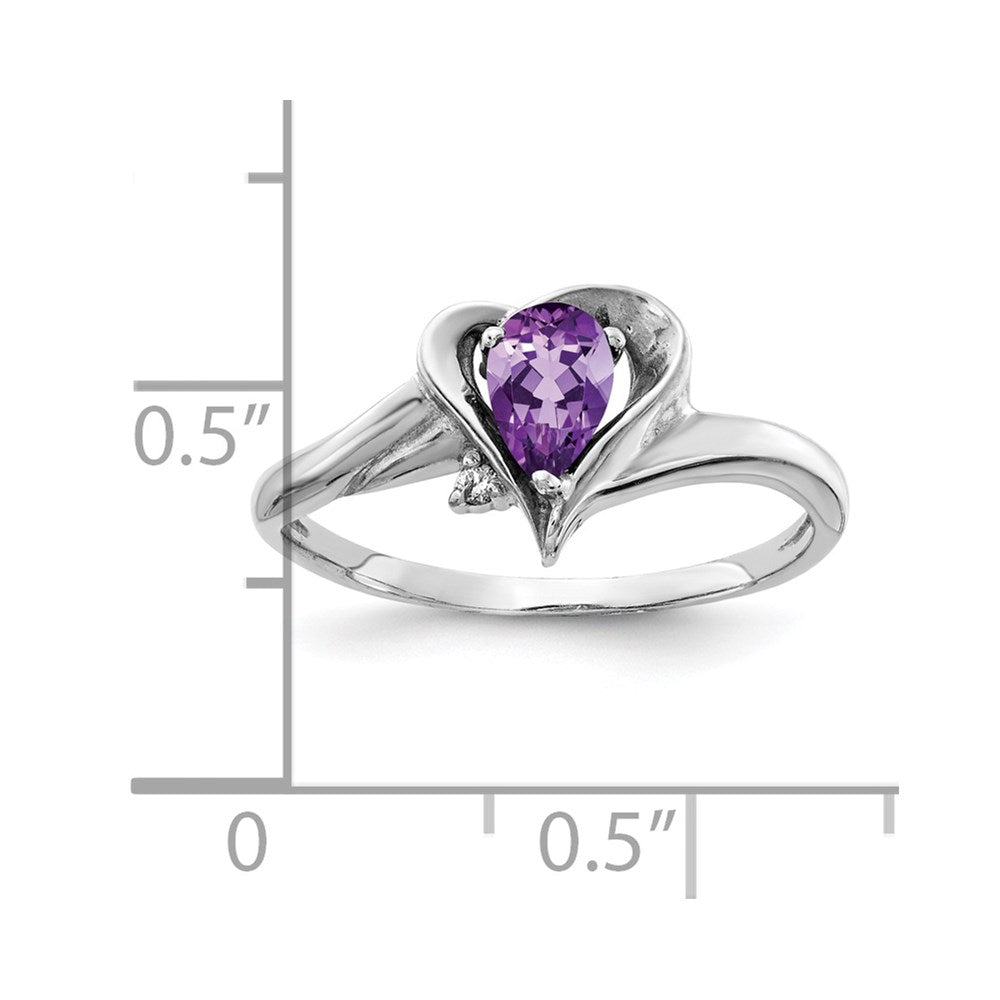 14k White Gold 6x4mm Pear Amethyst AA Diamond ring