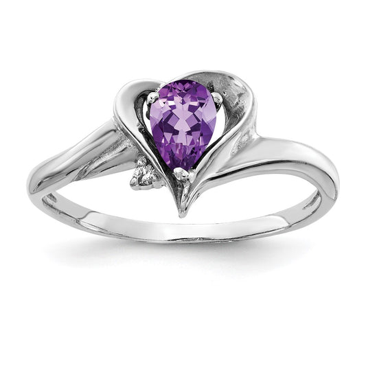 14k White Gold 6x4mm Pear Amethyst AAA Diamond ring