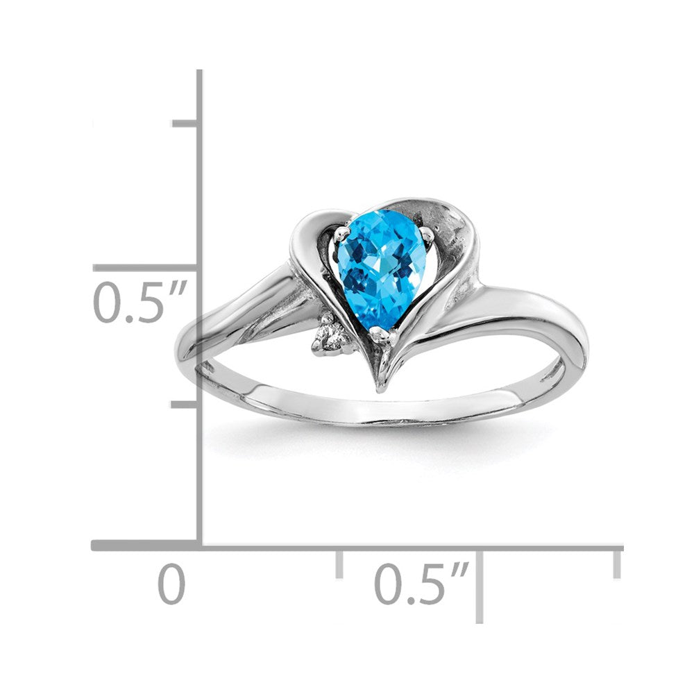 14k White Gold 6x4mm Pear Blue Topaz Checker VS Diamond ring