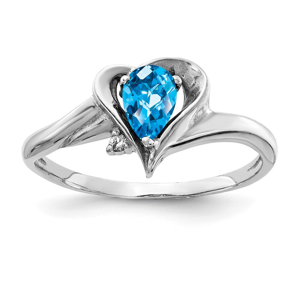 14k White Gold 6x4mm Pear Blue Topaz Checker VS Diamond ring