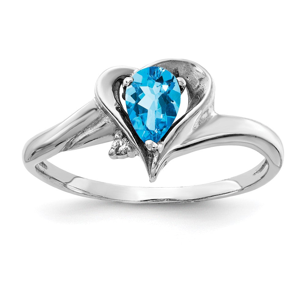 14k White Gold 6x4mm Pear Blue Topaz VS Diamond ring