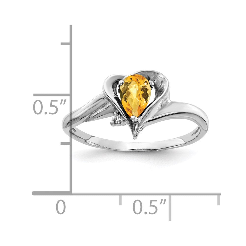 14k White Gold 6x4mm Pear Citrine Checker VS Diamond ring