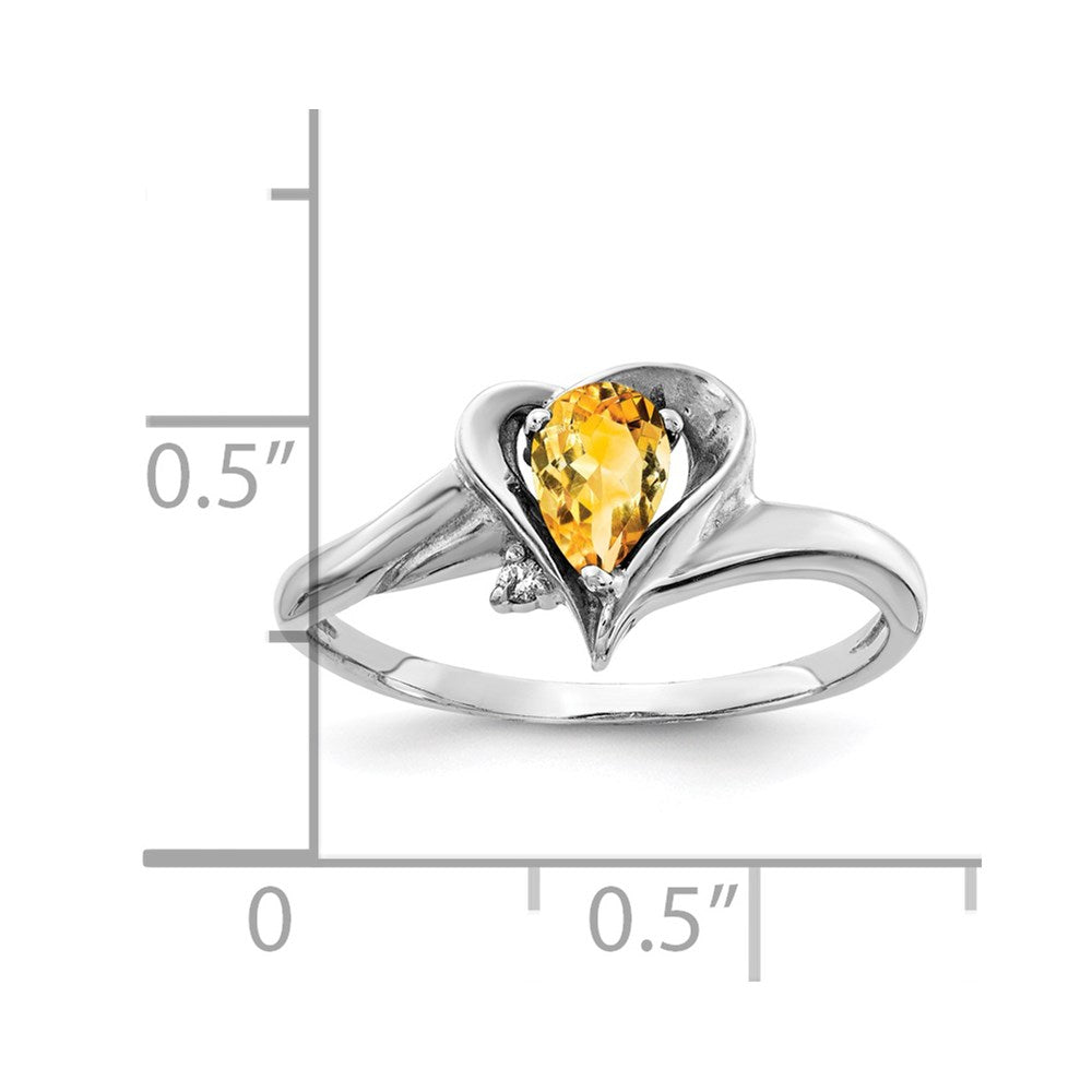 14k White Gold 6x4mm Pear Citrine AA Diamond ring