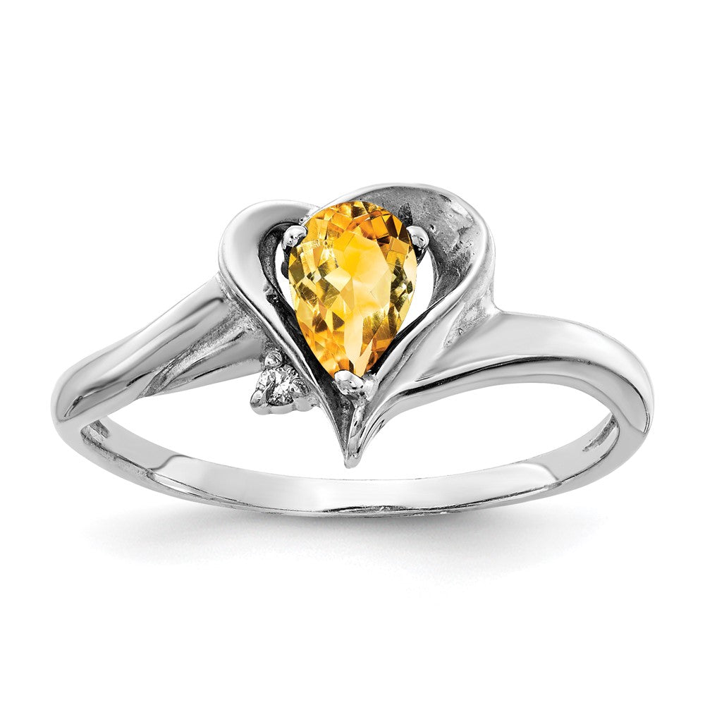 14k White Gold 6x4mm Pear Citrine A Real Diamond ring