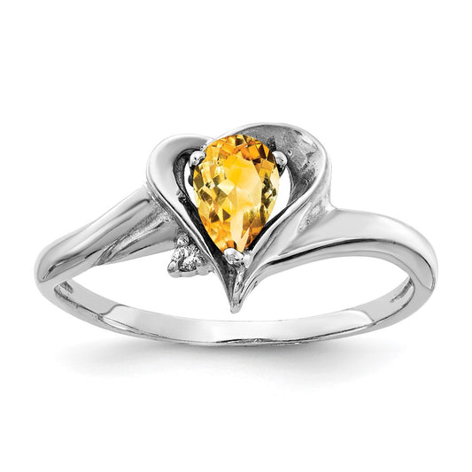 14k White Gold 6x4mm Pear Citrine AA Diamond ring