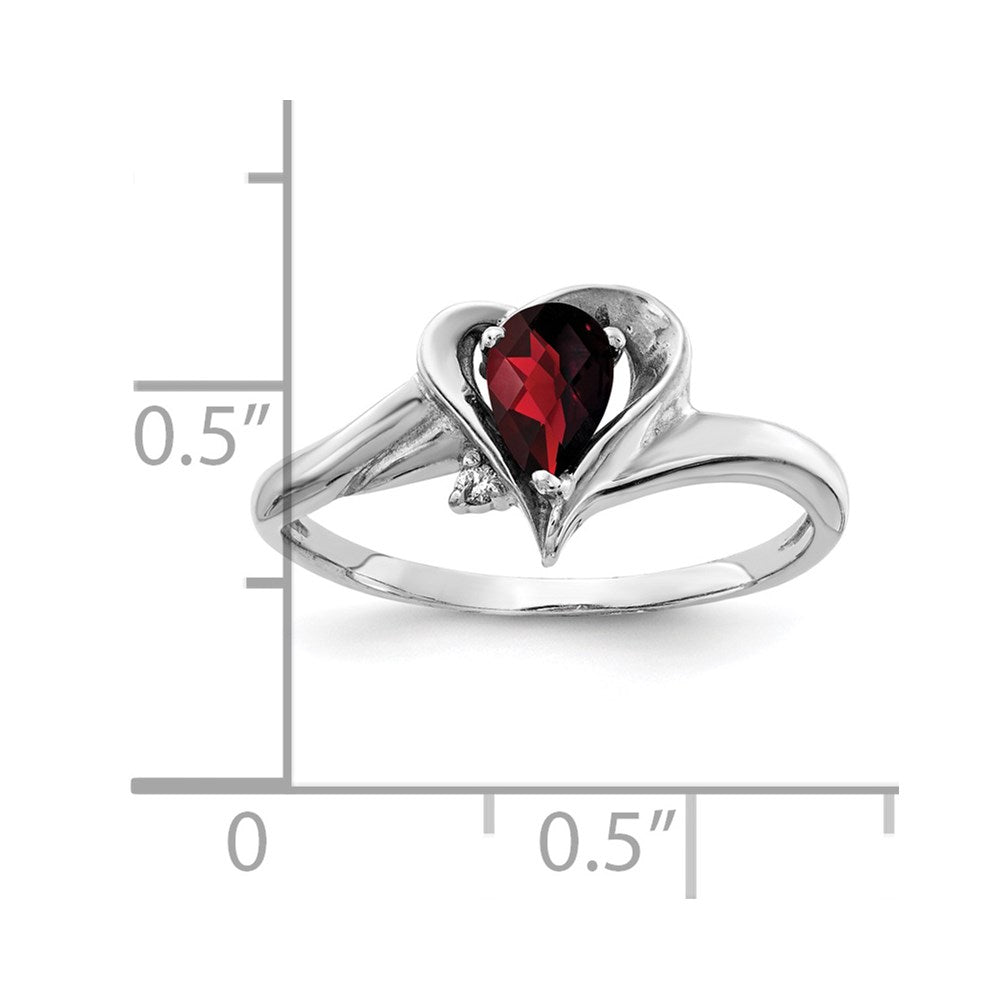 14k White Gold 6x4mm Pear Garnet Checker AA Diamond ring