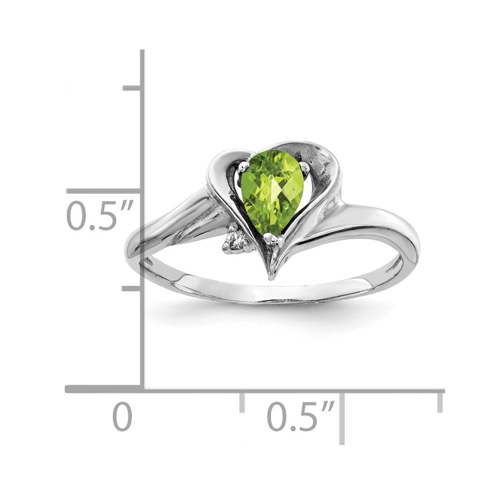 14k White Gold 6x4mm Pear Peridot Checker AAA Diamond ring