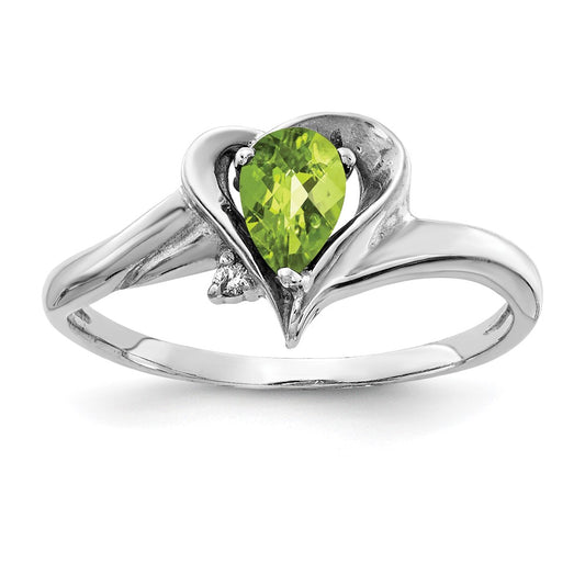 14k White Gold 6x4mm Pear Peridot Checker AA Diamond ring