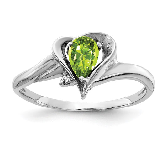 14k White Gold 6x4mm Pear Peridot A Real Diamond ring