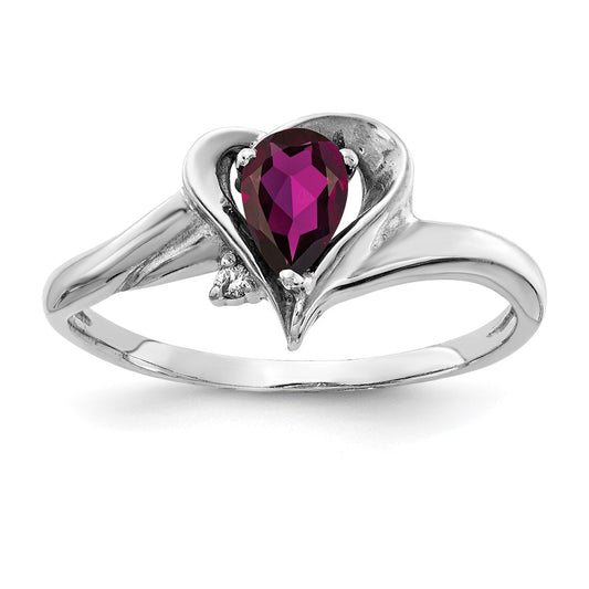 14k White Gold 6x4mm Pear Rhodolite Garnet A Diamond ring