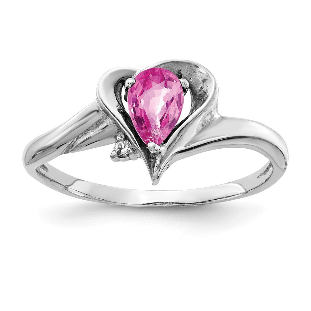 14k White Gold 6x4mm Pear Pink Sapphire AAA Diamond ring