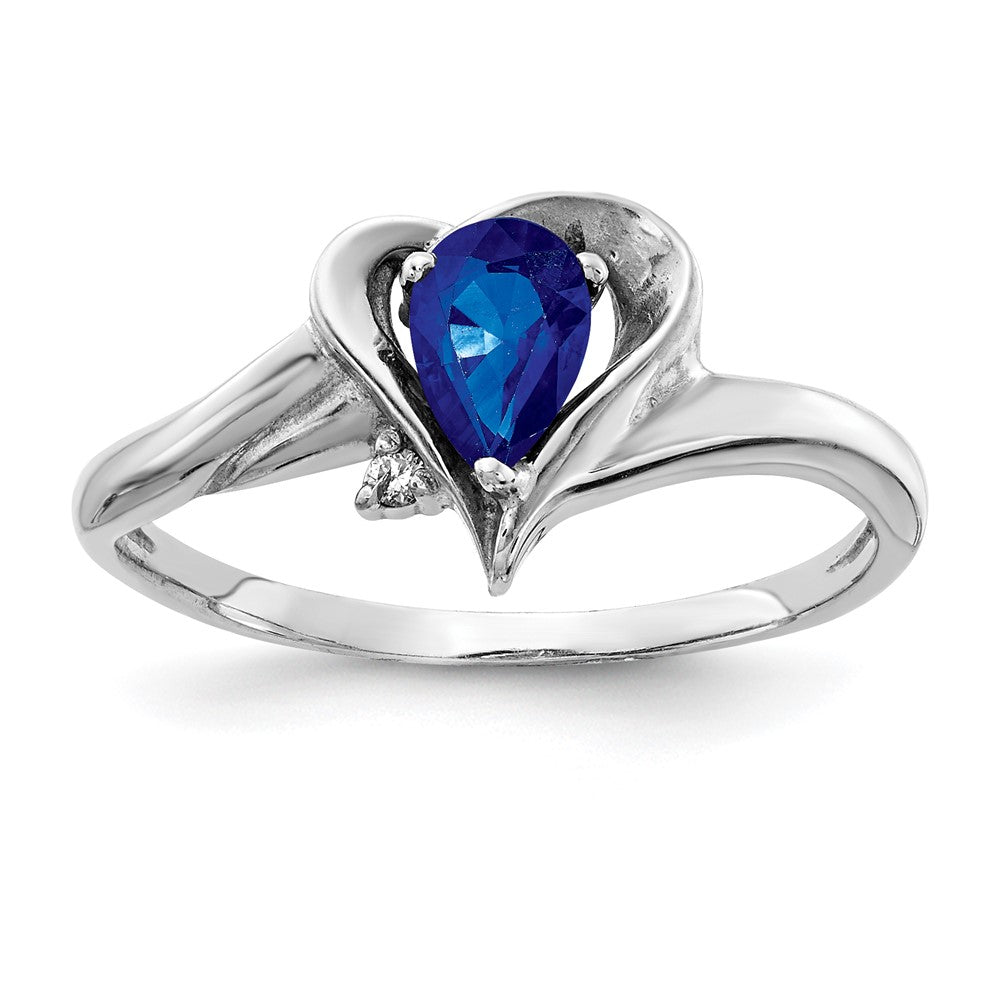 14k White Gold 6x4mm Pear Sapphire VS Diamond ring