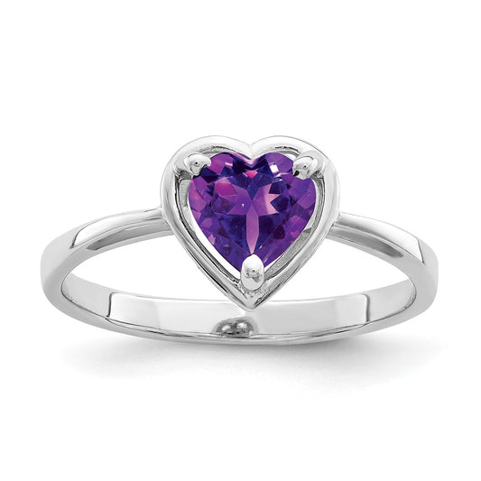 14k White Gold 6mm Heart Amethyst ring